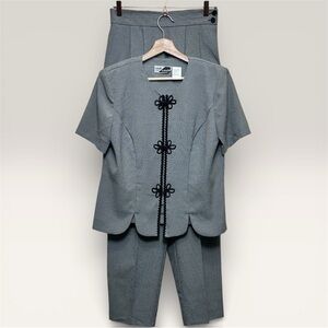 Vintage Sunshine Starshine Micro Houndstooth Pant Suit Set Size 10 Frog Closure